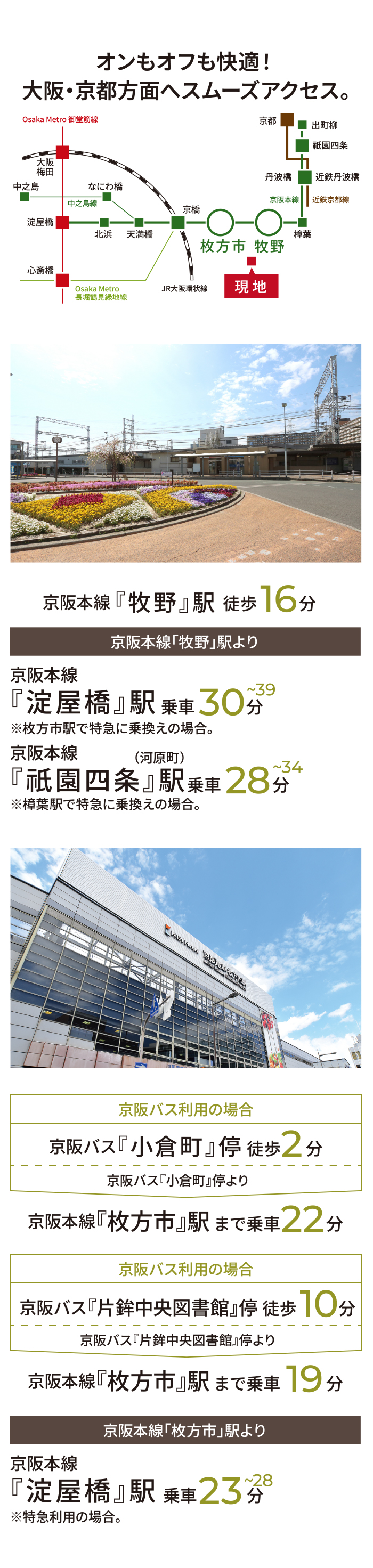 オンもオフも快適！大阪・京都方面へスムーズアクセス。