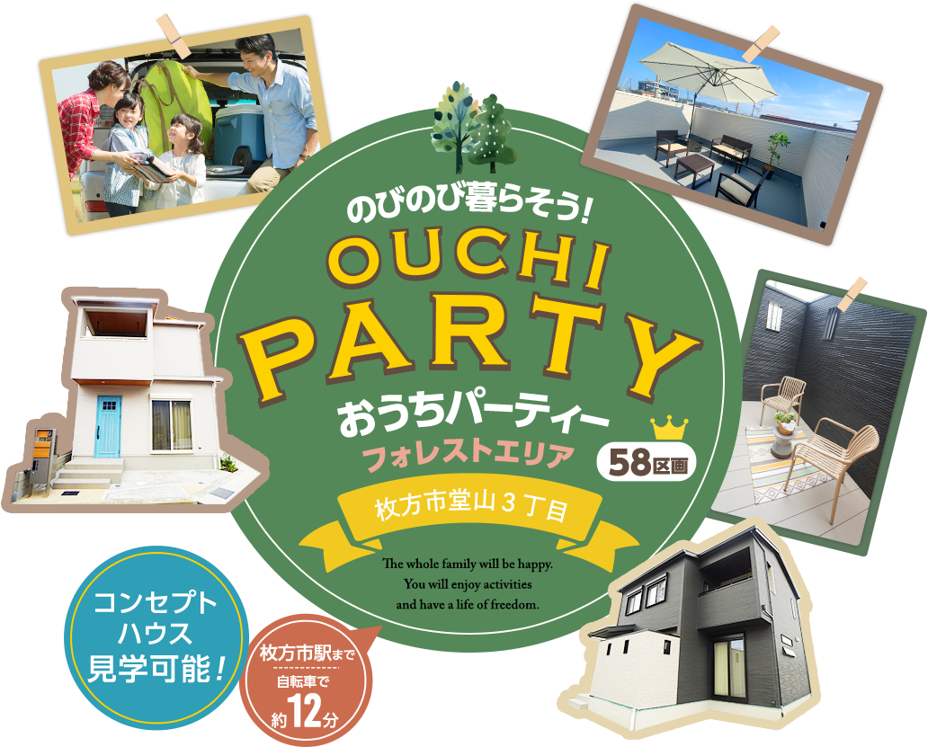 おうちパーティー フォレストエリア｜京阪本線「枚方市」駅まで車約10分｜全58区画｜ミハマホームの新築分譲地