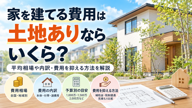 家を建てる費用は土地ありならいくら？平均相場や内訳・費用を抑える方法を解説